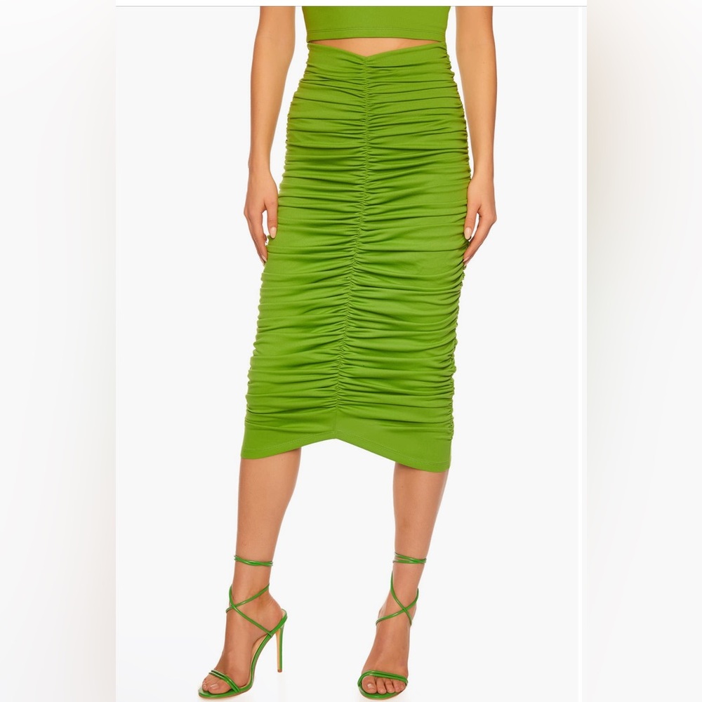NEW Susana Monaco Green Ruched Midi Skirt